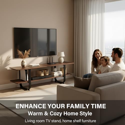 Image of Tiita Walnut Bamboo TV Stand for 65-Inch TVs, 2 Open Shelves, Media Console