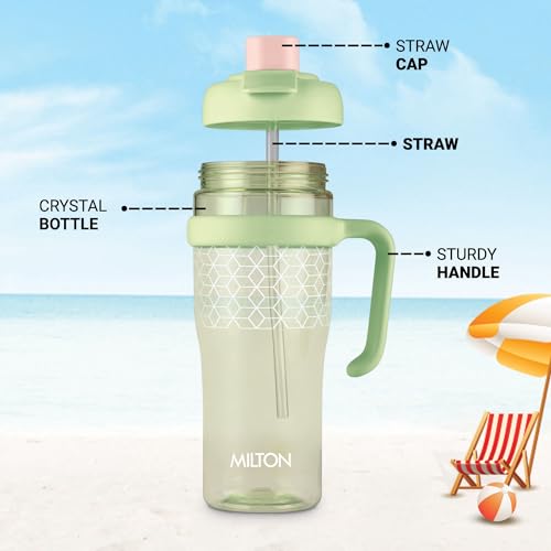 Image of MILTON Champion 1250 2- in-1 Sip or Gulp Lid Tumbler 1.21L | Tritan Plastic Water Bottle with Handle | Leak-Proof, BPA-Free | Perfect for School, Gym, Office, Travel Bottle for Men and Women, Green