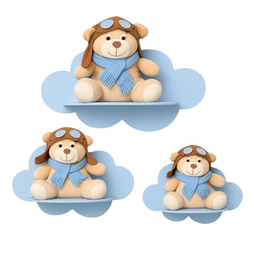 Trio de Prateleiras de Nuvem Para Decoração Nichos em MDF Quarto Infantil (Azul Bebê)