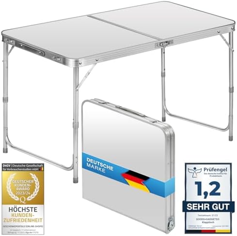 Klappbarer Multifunktionstisch Mehrzwecktisch Campingtisch Klapptisch Markttisch höhenverstellbarer Tapeziertisch Beistelltisch zum Campen im Garten für Festivalls Märkte und mehr (Weiß: 120 x 60 cm)