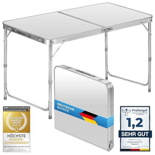Klappbarer Multifunktionstisch Mehrzwecktisch Campingtisch Klapptisch Markttisch höhenverstellbarer Tapeziertisch Beistelltisch zum Campen im Garten für Festivalls Märkte und mehr (Weiß: 120 x 60 cm)