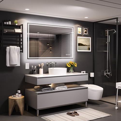 Image of 48x36 Inch LED Bathroom Mirror with Frontlit & Backlit(Independent Control), Lighted Mirror for Bathroom Wall with 3-Color Dimmable & Anti-Fog, Vanity Mirror with Lights