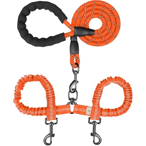 MingXpets Double Dog Leash,360° Swivel Tangle Free Bungee Walking Training