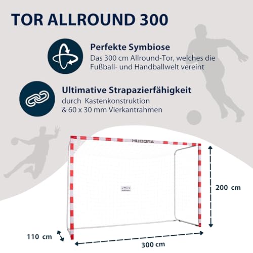 Foto von HUDORA Fußballtor Allround 300 - Standfestes Fußballtor für Kinder & Erwachsene - wetterfestes & stabiles Tor in den typischen Handballmaßen - Hochwertige Outdoor Torwand für Freizeit & Training