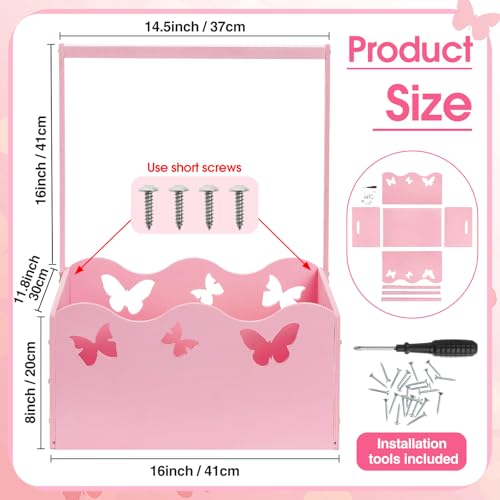 Image of Suzile Baby Shower Basket Wooden Crate Closet Storage with Handle Baby Registry Hamper Pregnancy Gift for New Parent(Butterfly,Pink)