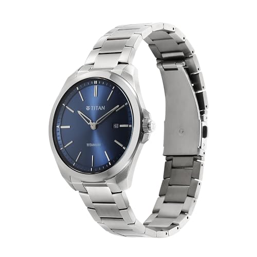 Titan Titanium Quartz Analog Blue Dial Titanium Strap Watch for Men-90177TM01 - Image 5