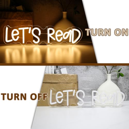 Image of Let's Read Neon Sign for Wall Decor, Reading Led Signs for Library, USB Dimmable Book Neon Lights for Classroom Reading Corner Bedroom Study Room Home Book Club Motivational Wall Art