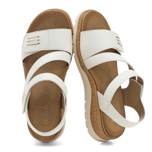 Image of UBFEN Womens Low Wedge Walking Sandals with Arch Support | Open Toe Sandals Adjustable Instep and Ankle Straps for Summer Everyday Outfits, Travel,Vacation