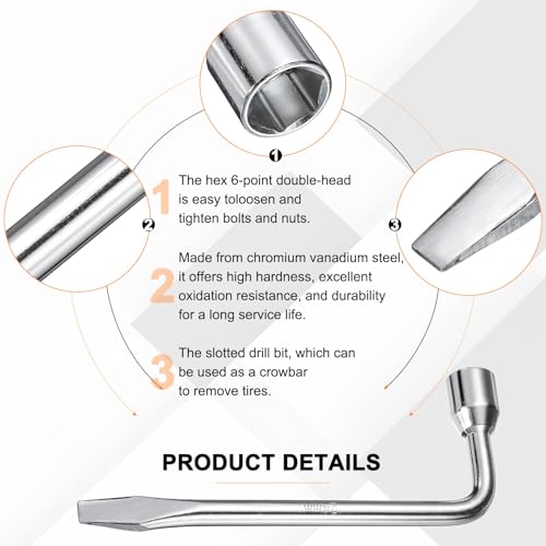 Image of HARFINGTON 2pcs Car Spare Tire Lug Wrench 24mm Carbon Steel l Type Slotted End Hexagon Socket Wrench L-Shaped Tire Repair Tool for Automobile Repair