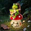 ArtTerpnica Birthday Gifts for Women Frog and Mushroom Garden Statue,Home Halloween Decorations Outdoor Funny Solar Lights Garden Decor Art Housewarming, Patio,Yard,Lawn Ornament