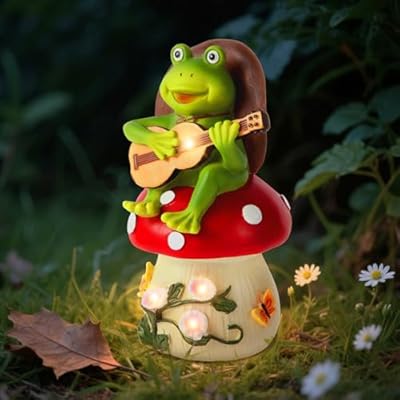 ArtTerpnica Birthday Gifts for Women Frog and Mushroom Garden Statue,Home Halloween Decorations Outdoor Funny Solar Lights Garden Decor Art Housewarming, Patio,Yard,Lawn Ornament