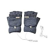 Verdickte elektrische Handschuhe Fleece Texturklappe Halbfinger Elektrische Handschuhe Outdoor Ausrüstung Heizhandschuhe Damen Handschuhe (Grau, Einheitsgröße)