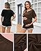 Ficerd 3 Pack Women's Maternity Shirts, Boat Neck Short Sleeve Pregnancy T Shirts Side Ruched Tunic Casual Summer Tee Tops(Coffee, White, Black,Medium)