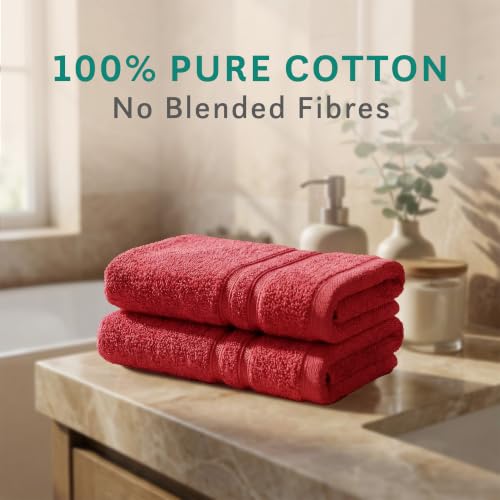 Image of MYTRIDENT 100% Cotton Hand Towel Set, Highly Absorbent, Super Soft, 2 Piece, 400 GSM, Gym & Spa Towels - Tango Tomato