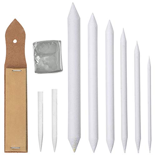 SANTOO 10 Piezas Set de Accesorios de Dibujo Difuminos y Tortillones de Papel, Papel de Lija con Borrado Amasable para Estudiantes, Artistas Dibujo de Boceto DIY