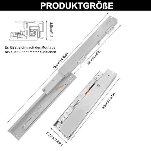Schubladenschienen, 1 Paar Auszugsschienen Bodenmontage, Vollauszug Schubladenschienen Softclose, 180MM Schubladen Schienensystem (20)