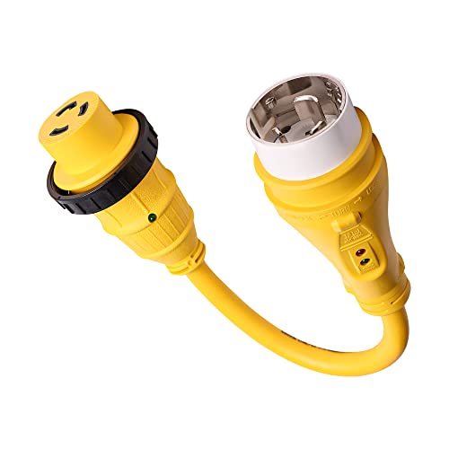 Marvine Cable Boat Shore Power Cord 1.5FT STW10awgX3C Male SS1-50P 125V 50 Amp to 30 Amp Marine Adapter Twist Lock Female L5-30R Pigtail