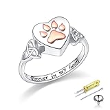 S925 Sterling Silver Love Heart Dog Cat Pet Urn Ring for Ashes Keepsake Memorial Jewelry Cremation Paw Print Finger Bands Women