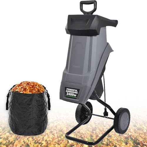 2400W Electric Wood Chipper - High-Power Garden Shredder with 50L Collection Bag, Crushes Up to 40mm Branches & Leaves, Portable with Wheels for Easy Gardening Cleanup