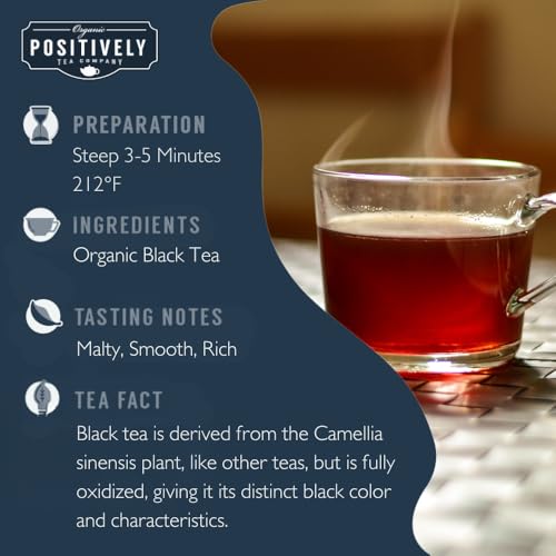 Image of Organic Positively Tea Company, Organic Black Tea Bags, 100 Count, Eco-Friendly Tea Bags, Non-GMO