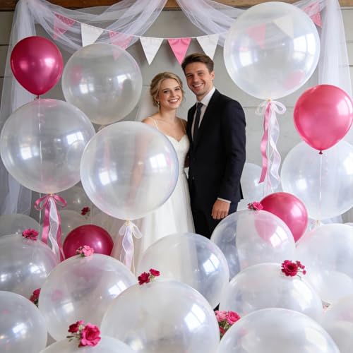 Image of 32Pcs Clear Big Balloons 18 Inch, Round Large Latex Party Balloons for Birthday Wedding Decorations. (clear)