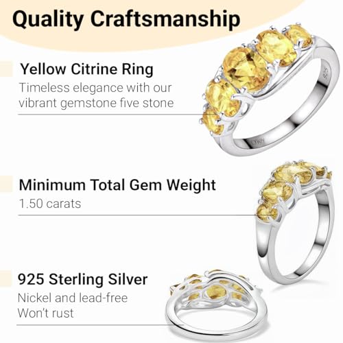 Yellow Citrine Ring 5 Stone - Birthstone Rings for Women in 925 Sterling Silver Engagement Promise Gemstone Jewelry - Birthday Gifts for Womens3