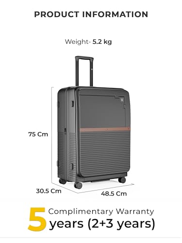 Image of EUME Aerotop Checkin Trolley Bag Large | Space Saving Top Open Suitcase | Expandable Hardshell Polycarbonate Luggage | TSA Lock, Anti Theft Zipper, Super Silent Wheels | 105L Charcoal Black