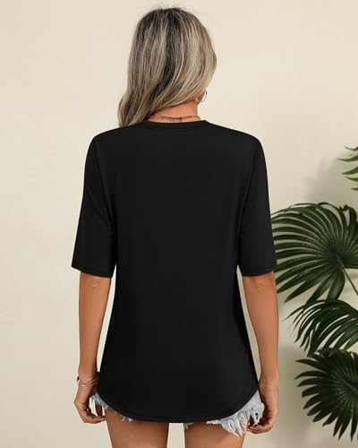 Huukeay 3 Pack Women's Half Sleeve T-Shirts, Crew Neck Elbow Length Tops Loose Casual Basic Tees Summer Cotton Tunic Tops4