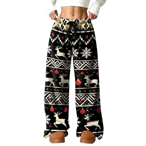 Womens Wide Leg Pants Comfort Christmas Graphic Flannel Sleep Pants - image 2
