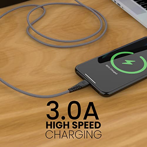 Image of Portronics Nylon Braided Fast Charging And Data Sync 3.0 Amp Konnect B Micro Usb Cables With Pvc Heads For Smartphone, Tablet, Laptop, Smart Watch (Grey, 1 Meter)