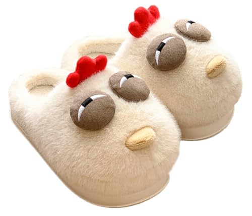 Funny Chicken Plush Slippers Winter House Shoes with Memory Foam Non-Slip Cartoon Indoor Outdoor Slippers Thick-Sole