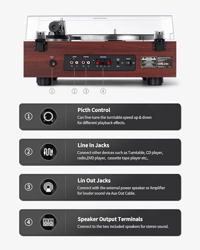 Image of ANGELS HORN Vinyl Record Player with Speakers, Bluetooth Hi-Fi Turntable | Built-in Phono Preamp, Belt Drive 2-Speed, Adjustable Counterweight, Pitch Control