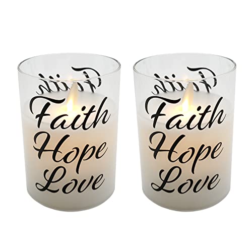 LumaBase Battery Operated LED Glass Candles with Flickering Flame, Faith Hope Love - Set of 2