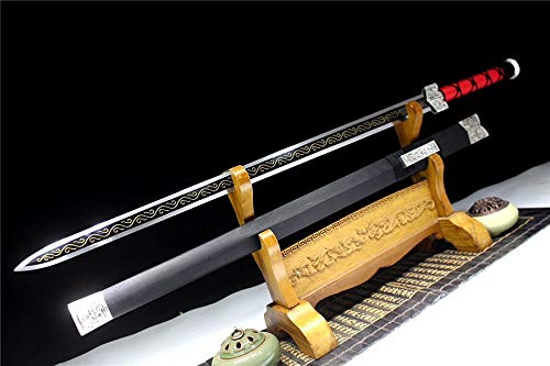GLW Sword Hand/Forging Double Edge Sharp 1095High Carbon Steel Chinese Sword Han Jian Hand Carved Knife