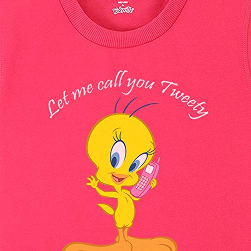 Image of Kidsville Looney Tunes Printed Regular Fit Pink Poly Cotton Girl's Sweatshirt