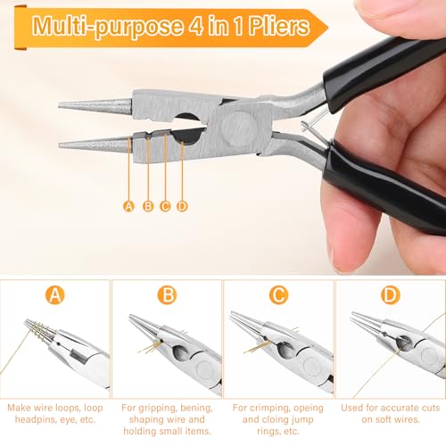 Image of ModaCraft 26 Gauge Ultra-FINE Jewelry Wire Gold (328ft /100m) + 4-in-1 Ergonomic Pliers Set | Tarnish Resistant Copper Craft Wire for Wire Wrapping, Beading & Micro Jewelry Making | DIY Supplies Kit