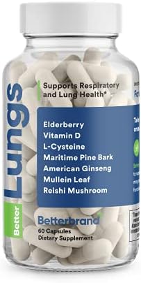 BetterLungs, Respiratory and Lung Supplement - 6 All-Natural Ingredients Including Elderberry, Ginseng, L-Cysteine and Reishi Mushroom - Helps Promote Lung Health and Support Athletic Performance