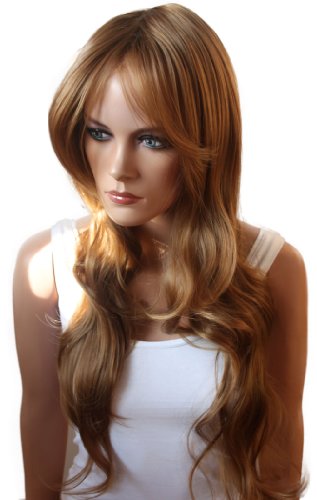 PRETTYSHOP Peluca unisexo de pelo largo y rizado voluminoso de pelo sintético resistente al calor Marrón claro # 27/30 FP713g