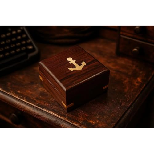 Brújula de bolsillo de latón con calendario en caja de madera grabada, decoración náutica, regalo de boda miniatura 7