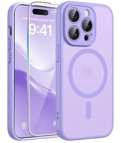 Image of FNTCASE for iPhone 14 Pro Case: [Compatible with Magsafe] Translucent Matte Cases with [Full Camera Protection] [Screen Protector] Military Grade Shockproof Protective Phone Cover - Light Purple