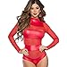 Produktbild Catsuit Sexy Women's Shiny Body Latex Dessous Shiny Body Langarm High-Cut Thong Korsett Glänzender Körper Wet Look Jumpsuit Bikini Lingerie Negligees Clubwear Costume,Rot,XL
