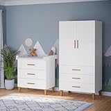 Bellabino Liri Kinderzimmer Set – 2-teiliges Babyzimmer Set mit Kinderkleiderschrank & Wickelkommode in Weiß/Natur – Wickeltisch mit abnehmbaren...