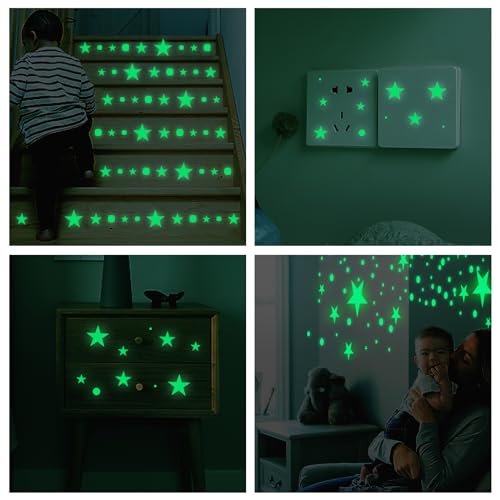 435 sztuk świecących gwiazd do pokoju dziecięcego, samoprzylepne, gwiazdy, księżyc i gwiazdy, fluorescencyjne naklejki ścienne na gwiaździste niebo, dekoracyjne naklejki zielone
