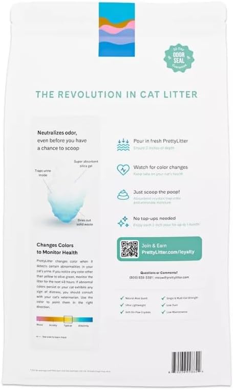 Pretty—Litter Health Monitoring Cat Litter, Calm Aloe Scent with Vitamin E, Non-Clumping Silica Crystals, Odor Control, 8 lbs.