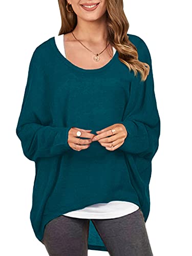 Image of ZANZEA Women's Off The Shoulder Batwing Tops Casual Loose Oversized Tshirts Long Sleeve Fall Pullover Sweater Tops