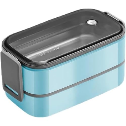 ステンレス弁当箱ご飯容器 ランチジャー おかず容器 おべんとうはこ 保温弁当箱 分格デザイン 滑り防止 大容量 抗菌 密閉 漏れない 電子レンジ対応 サラリーマン 携帯便利 真空断熱 (ブルー,2階建て)