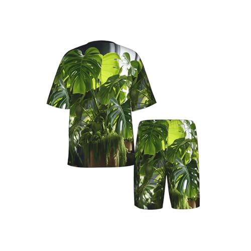 Pijama transpirable de hombre de 2 piezas Monstera Deliciosa premium 6