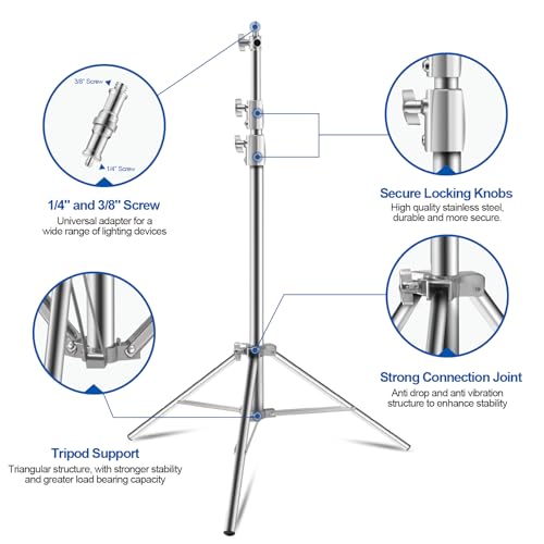 Image of WELLMAKING 9.2ft Stainless Steel Photography Light Stand 1 /4 inchto3 /8 inch Screw