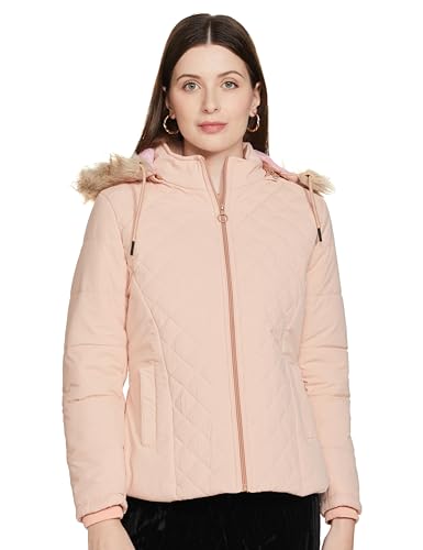 Image of Qube By Fort Collins Women's Regular Fit Bomber Jacket with Detachable Hood - Stylish & Comfortable Winter Wear |Material: Polyester
