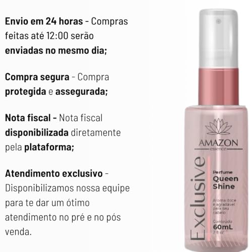 Perfume Capilar Exclusive Queen Shine, Aroma Agradável, Não Agride Os Fios 60ml, Amazon Essence